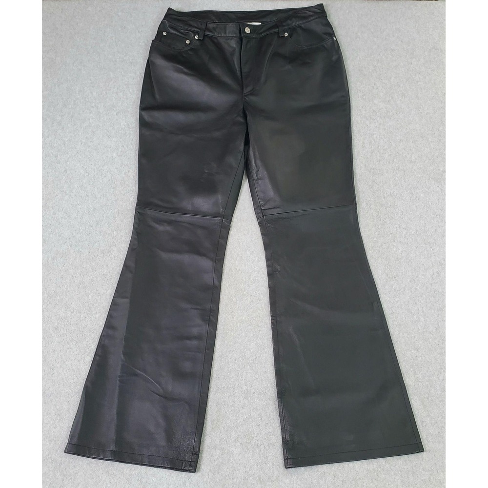 Newport News Jeanology Pants Womens 16T Black Leather Lined Flare Tall EQ160